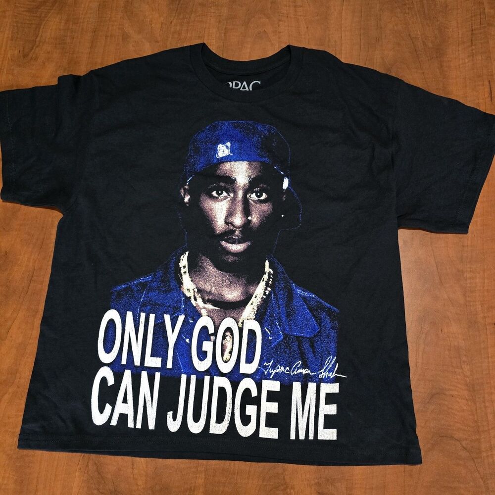 2Pac Only God Can Judge Me Front Side Spell Out Crew Neck Graphic Tee S